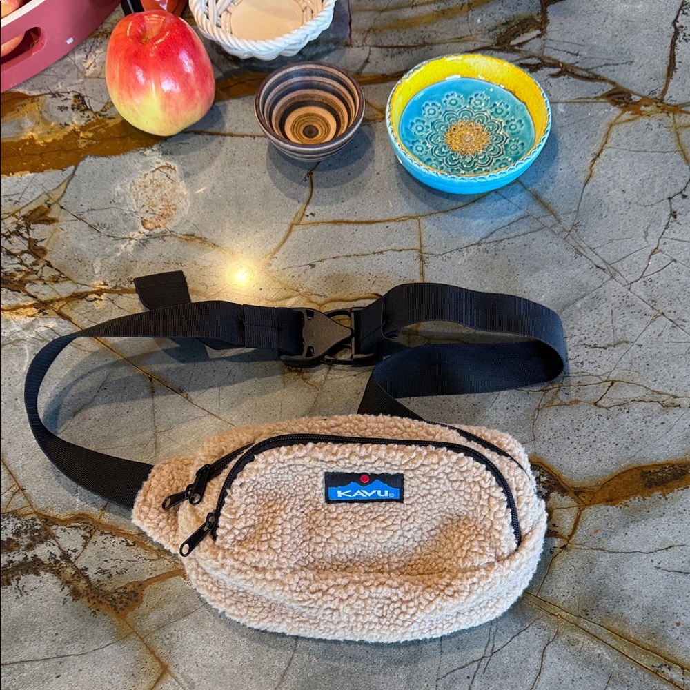 Kavu Tan Sherpa Waist Bag with Black Strap